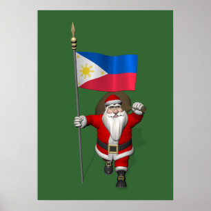 Santa Claus With Ensign Of The Philippines Poster