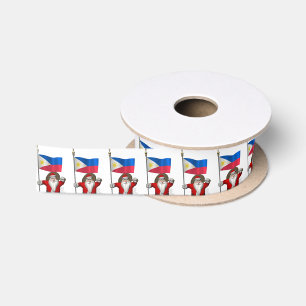 Santa Claus With Ensign Of The Philippines Satin Ribbon