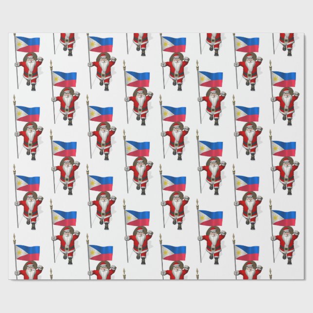 Santa Claus With Ensign Of The Philippines Wrapping Paper (Flat)