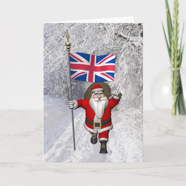 Santa Claus With Ensign Of The UK Holiday Card (Front)