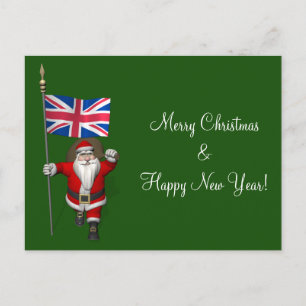 Santa Claus With Ensign Of The UK Holiday Postcard