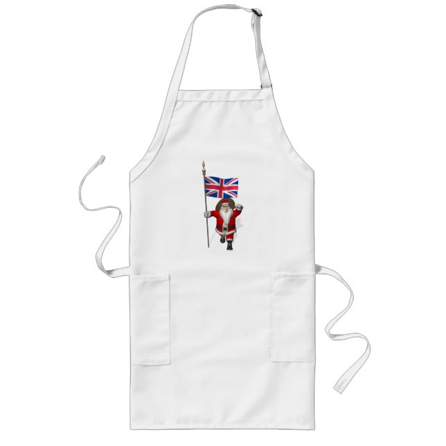 Santa Claus With Ensign Of The UK Long Apron (Front)