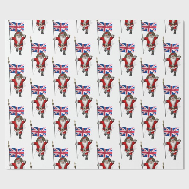 Santa Claus With Ensign Of The UK Wrapping Paper (Flat)
