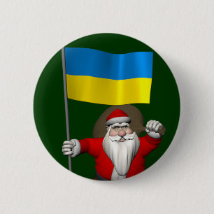Santa Claus With Ensign Of The Ukraine 6 Cm Round Badge