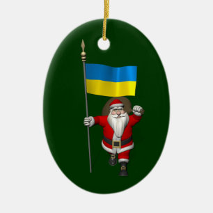 Santa Claus With Ensign Of The Ukraine Ceramic Tree Decoration