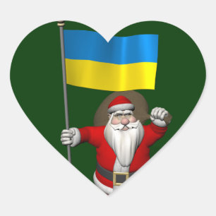 Santa Claus With Ensign Of The Ukraine Heart Sticker