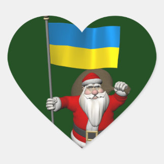 Santa Claus With Ensign Of The Ukraine Heart Sticker