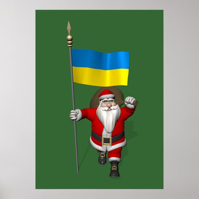 Santa Claus With Ensign Of The Ukraine Poster (Front)
