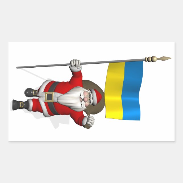 Santa Claus With Ensign Of The Ukraine Rectangular Sticker (Front)