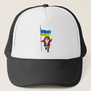 Santa Claus With Ensign Of The Ukraine Trucker Hat