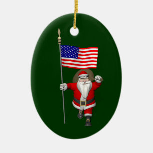 Santa Claus With Ensign Of The USA Ceramic Tree Decoration