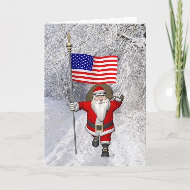 Santa Claus With Ensign Of The USA Holiday Card (Front)