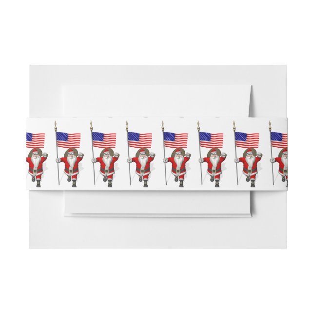Santa Claus With Ensign Of The USA Invitation Belly Band (Front Example)