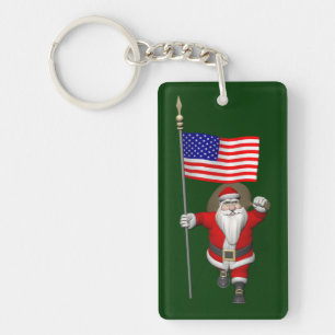 Santa Claus With Ensign Of The USA Key Ring