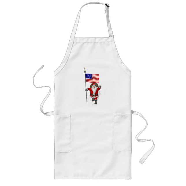 Santa Claus With Ensign Of The USA Long Apron (Front)