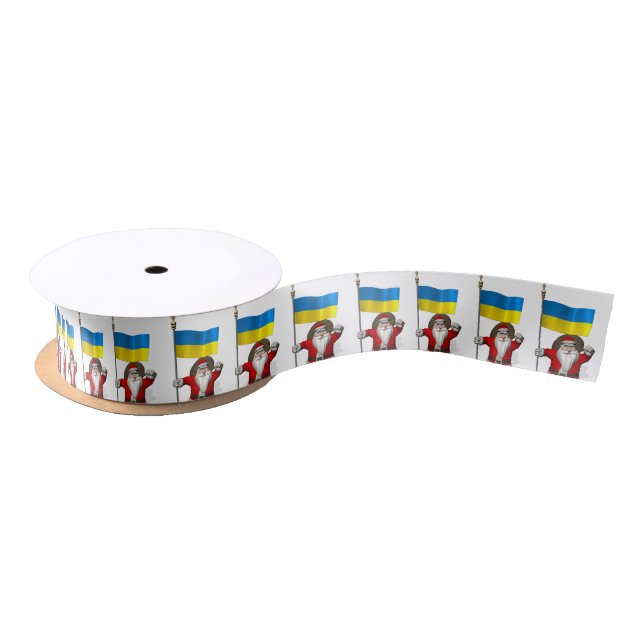 Santa Claus With Ensign Of Ukraine Satin Ribbon (Spool)