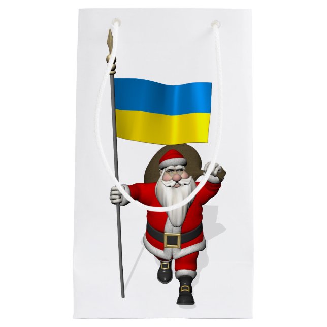 Santa Claus With Ensign Of Ukraine Small Gift Bag (Front)