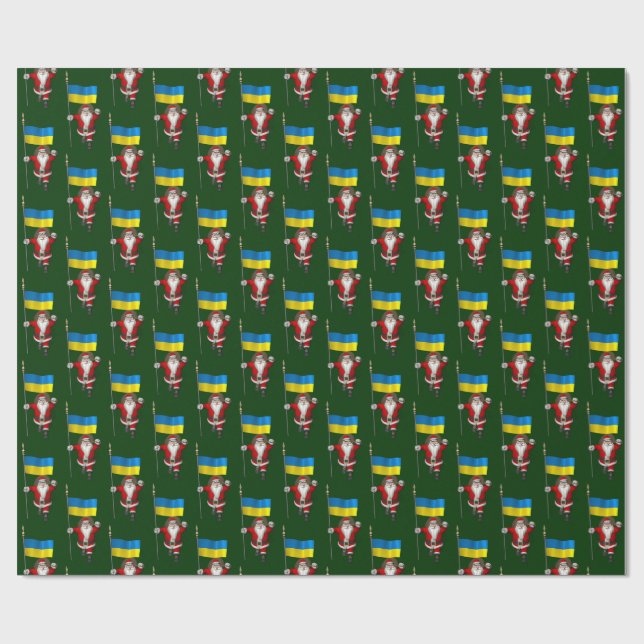 Santa Claus With Ensign Of Ukraine Wrapping Paper (Flat)