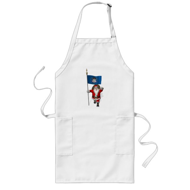 Santa Claus With Ensign Of Utah Long Apron (Front)