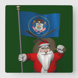 Santa Claus With Ensign Of Utah Square Wall Clock