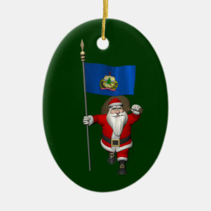 Santa Claus With Ensign Of Vermont Ceramic Tree Decoration