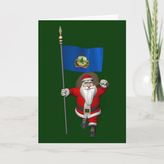 Santa Claus With Ensign Of Vermont Holiday Card (Front)