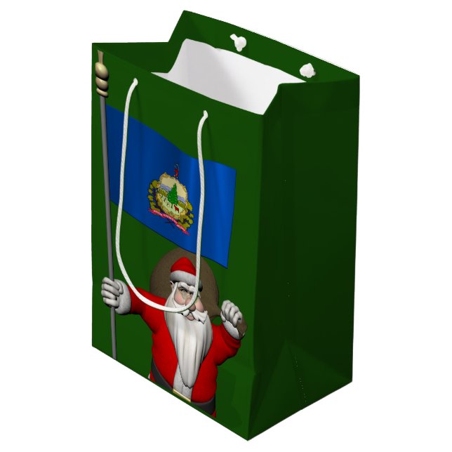Santa Claus With Ensign Of Vermont Medium Gift Bag (Front Angled)