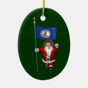 Santa Claus With Ensign Of Virginia Ceramic Tree Decoration