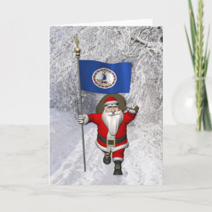 Santa Claus With Ensign Of Virginia Holiday Card