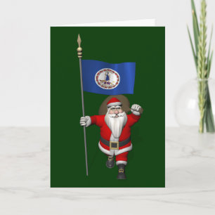 Santa Claus With Ensign Of Virginia Holiday Card
