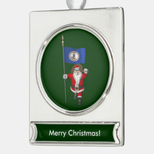 Santa Claus With Ensign Of Virginia Silver Plated Banner Ornament