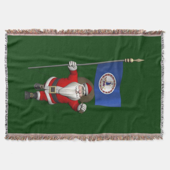 Santa Claus With Ensign Of Virginia Throw Blanket (Front)