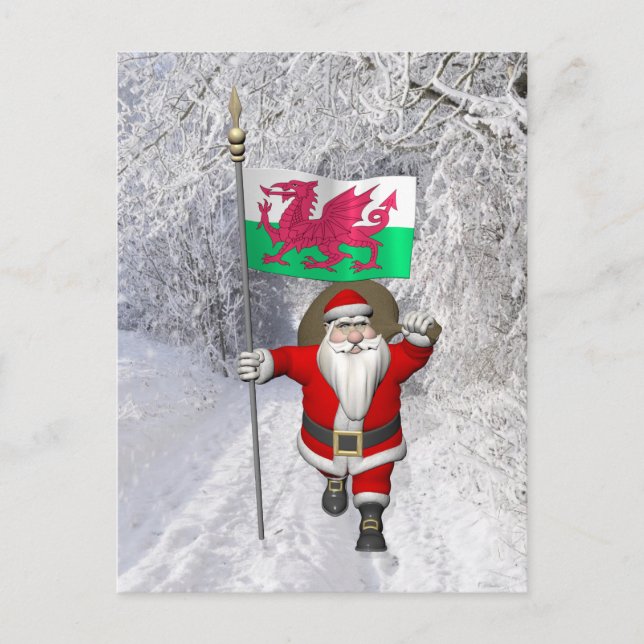 Santa Claus With Ensign Of Wales Holiday Postcard (Front)