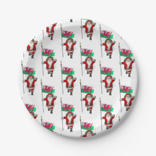 Santa Claus With Ensign Of Wales Paper Plate