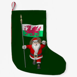 Santa Claus With Ensign Of Wales Small Christmas Stocking