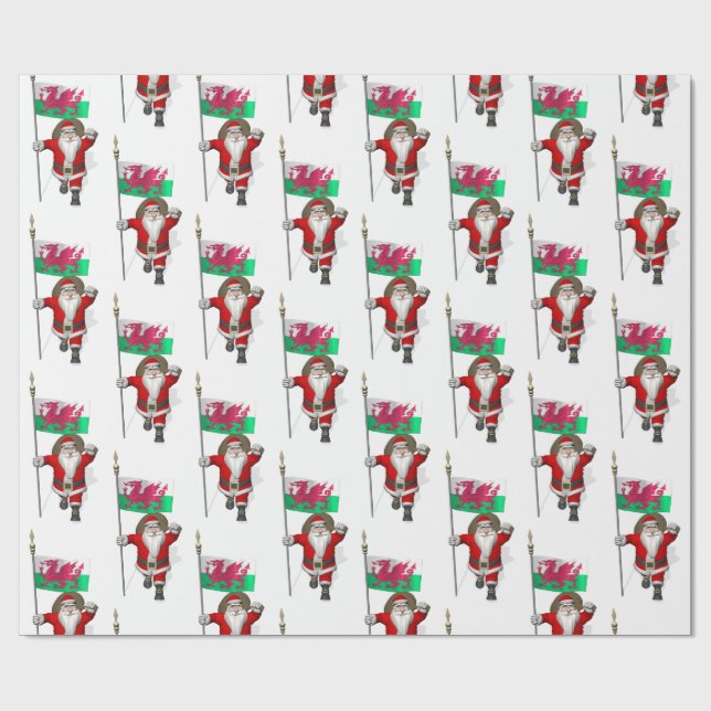 Santa Claus With Ensign Of Wales Wrapping Paper (Flat)