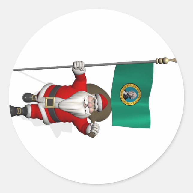 Santa Claus With Ensign Of  Washington Sticker (Front)