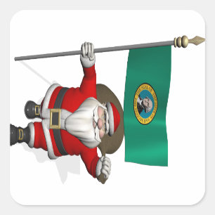 Santa Claus With Ensign Of  Washington Sticker