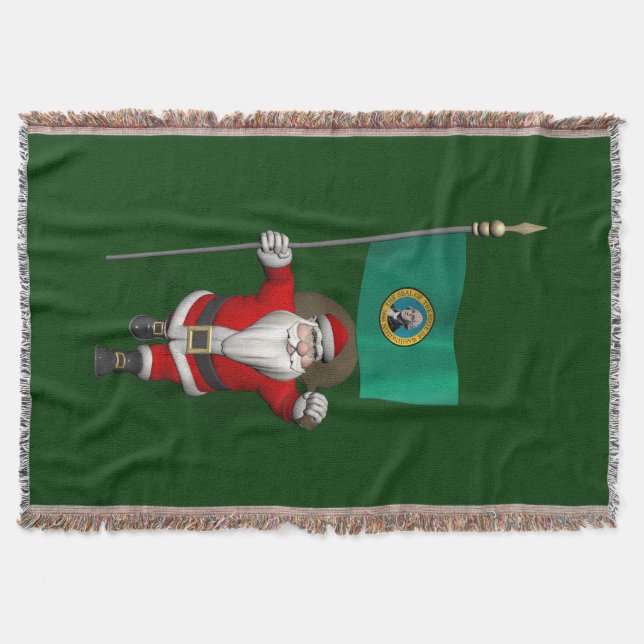 Santa Claus With Ensign Of  Washington Throw Blanket (Front)