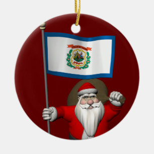 Santa Claus With Ensign Of West Virginia Ceramic Tree Decoration