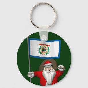 Santa Claus With Ensign Of West Virginia Key Ring