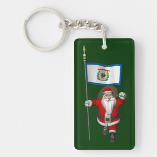 Santa Claus With Ensign Of West Virginia Key Ring