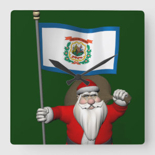 Santa Claus With Ensign Of West Virginia Square Wall Clock