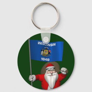 Santa Claus With Ensign Of Wisconsin Key Ring