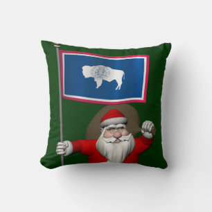 Santa Claus With Ensign Of Wyoming Cushion