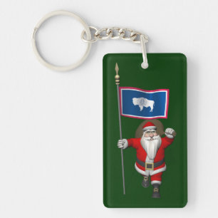 Santa Claus With Ensign Of Wyoming Key Ring