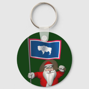 Santa Claus With Ensign Of Wyoming Key Ring