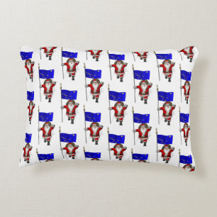 Santa Claus With Flag Of Alaska Decorative Cushion