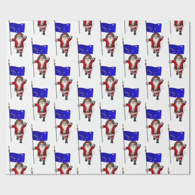 Santa Claus With Flag Of Alaska Wrapping Paper (Flat)