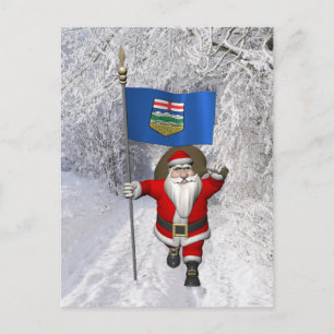 Santa Claus With Flag Of Alberta CDN Holiday Postcard